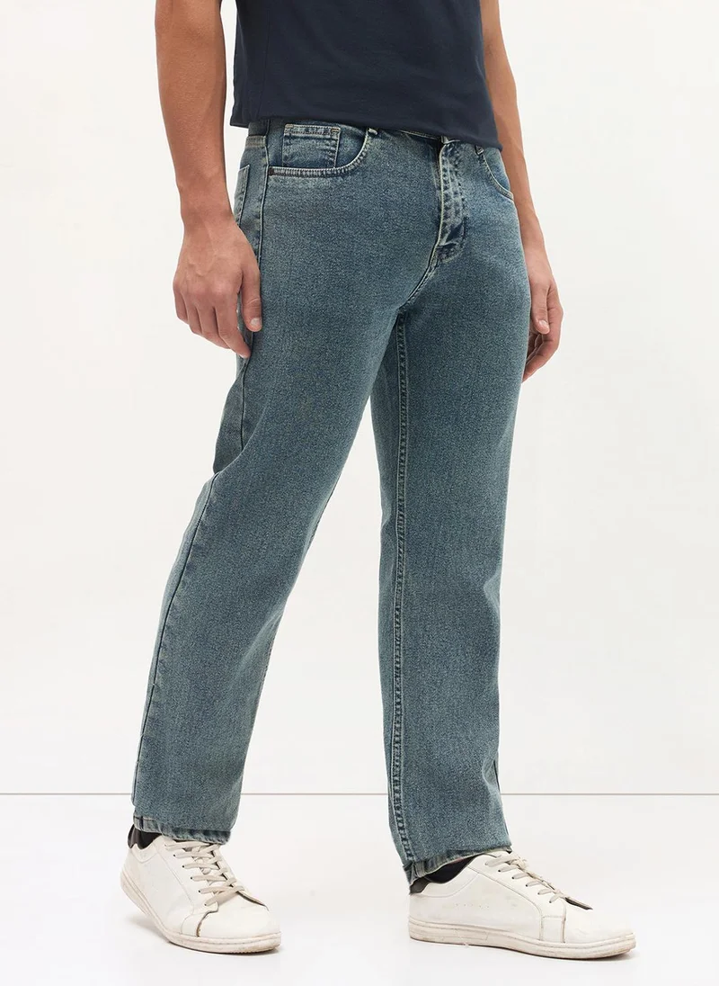 Urbano Fashion  Urbano Fashion Men's Ice Blue Regular Fit Heavy Washed Denim Jeans Stretchable for Men | Best Price UAE